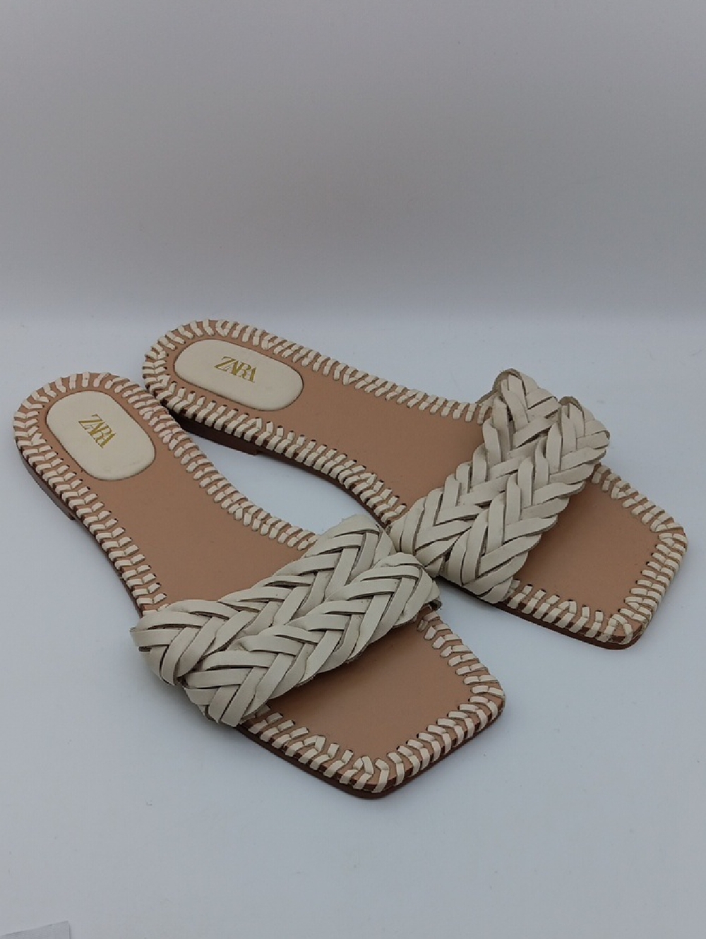 ZARA BRAIDED CREAM SLIDE SANDALS SIZE 40